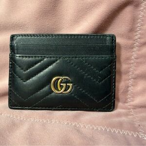 Gucci Black Leather Chevron Card Holder